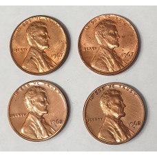 UNITED STATES OF AMERICA 1967 - 1968 . ONE 1 CENT . 4x UNCIRCULATED COINS